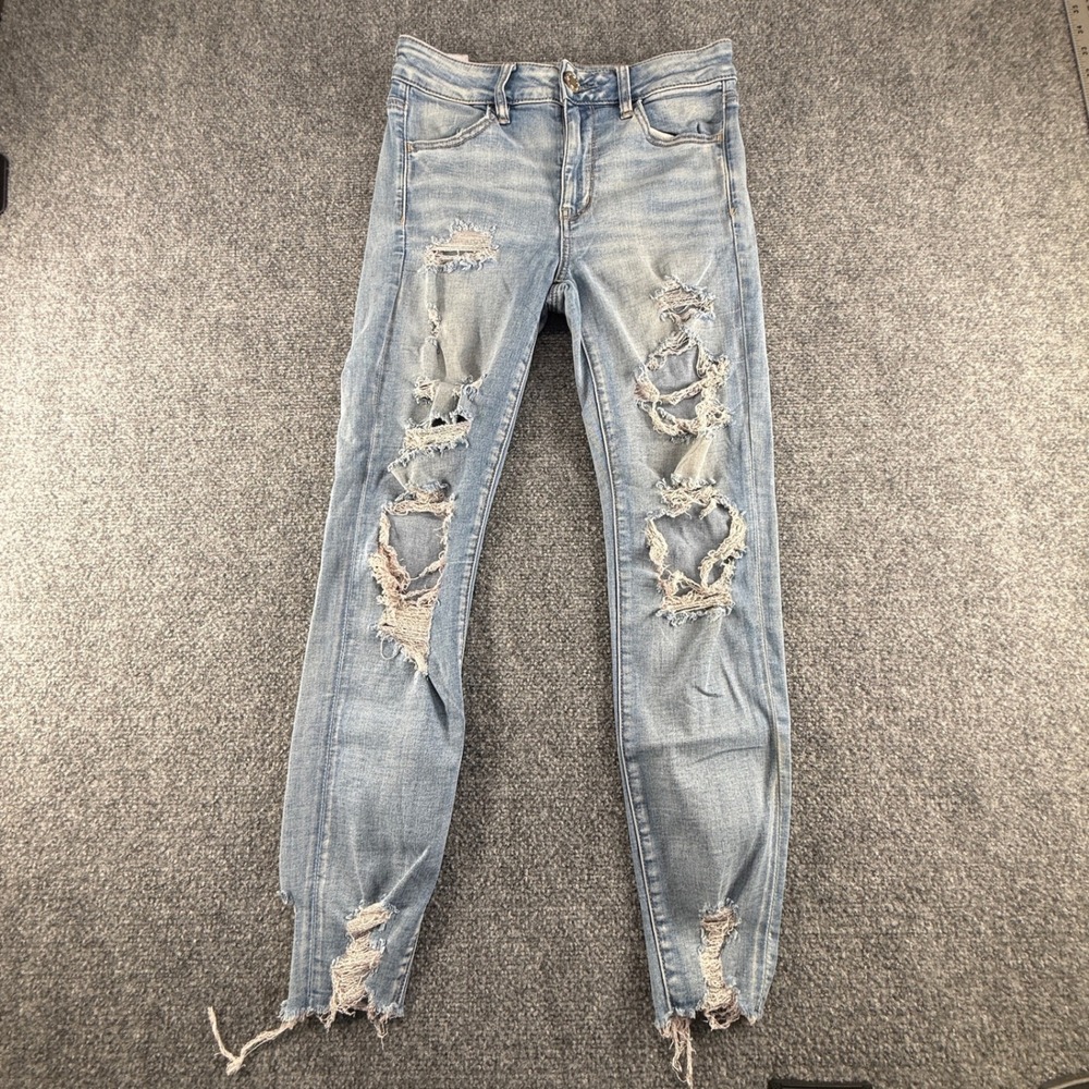 American Eagle Next Level Stretch Light Wash Distressed Skinny Jeans Womens 4S
